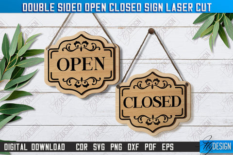 Double-Sided Open Closed Signs Laser Cut Bundle | Hanging Door Signs | Sign Board | CNC Files SVG Fly Design 