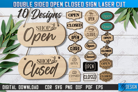 Double-Sided Open Closed Signs Laser Cut Bundle | Hanging Door Signs | Sign Board | CNC Files SVG Fly Design 