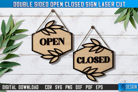 Double-Sided Open Closed Signs Laser Cut Bundle | Hanging Door Signs | Sign Board | CNC Files SVG Fly Design 