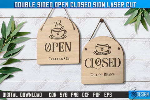 Double-Sided Open Closed Signs Laser Cut Bundle | Hanging Door Signs | Sign Board | CNC Files SVG Fly Design 