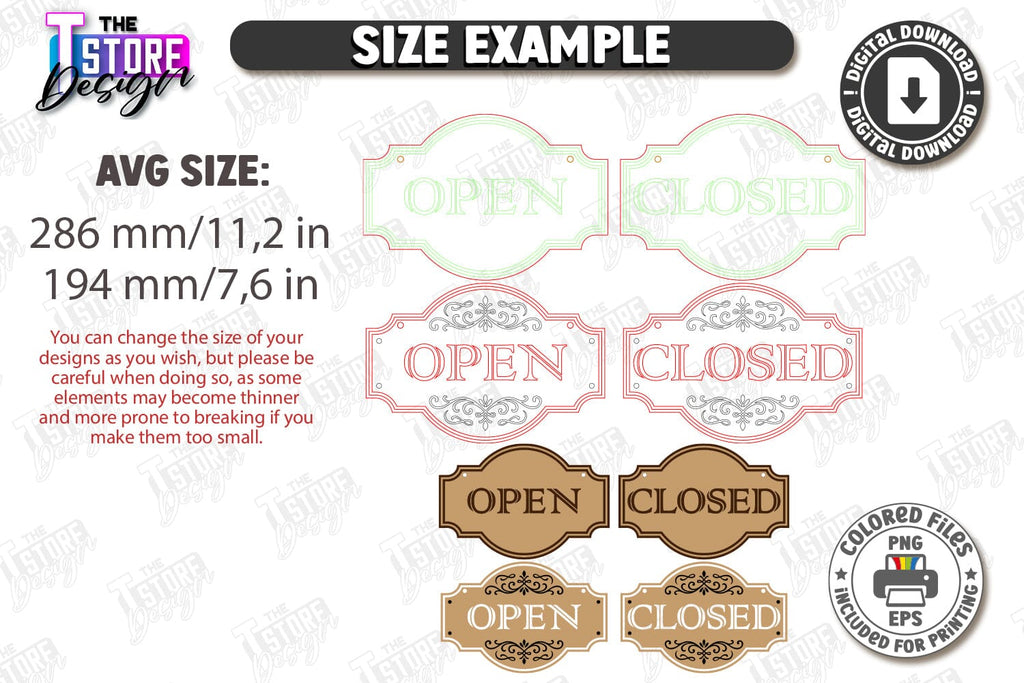 Double-Sided Open Closed Signs Laser Cut Bundle | Hanging Door Signs ...
