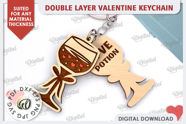 Double Valentine's Keychain LaserCut. Valentine Day Gift SVG SVG Evgenyia Guschina 