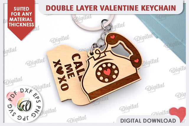 Double Valentine's Keychain LaserCut. Valentine Day Gift SVG SVG Evgenyia Guschina 
