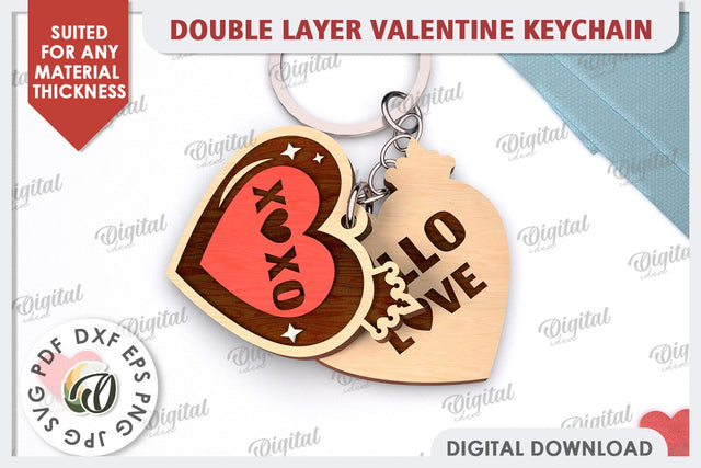 Double Valentine's Keychain LaserCut. Valentine Day Gift SVG SVG Evgenyia Guschina 