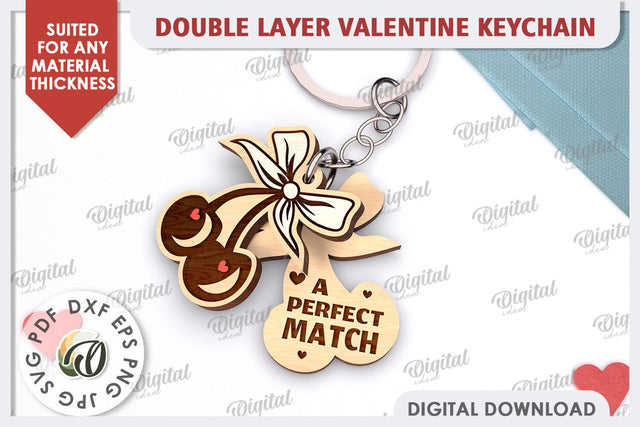 Double Valentine's Keychain LaserCut. Valentine Day Gift SVG SVG Evgenyia Guschina 