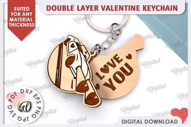 Double Valentine's Keychain LaserCut. Valentine Day Gift SVG SVG Evgenyia Guschina 