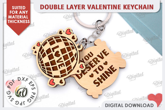 Double Valentine's Keychain LaserCut. Valentine Day Gift SVG SVG Evgenyia Guschina 