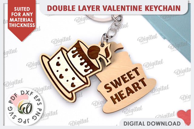 Double Valentine's Keychain LaserCut. Valentine Day Gift SVG SVG Evgenyia Guschina 