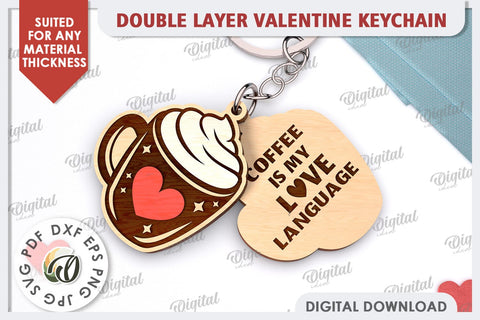 Double Valentine's Keychains Laser Cut Bundle. Love SVG SVG Evgenyia Guschina 