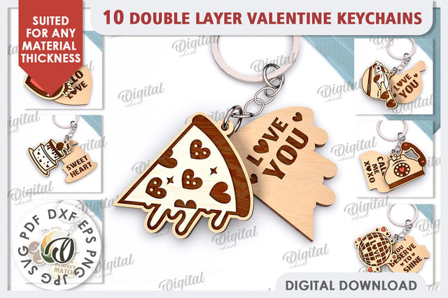 Double Valentine's Keychains Laser Cut Bundle. Love SVG SVG Evgenyia Guschina 