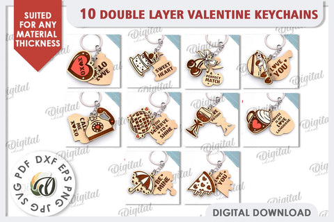 Double Valentine's Keychains Laser Cut Bundle. Love SVG SVG Evgenyia Guschina 