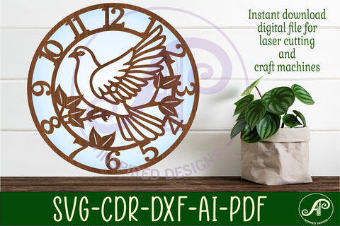 Dove wall clock laser cut files, SVG SVG APInspireddesigns 