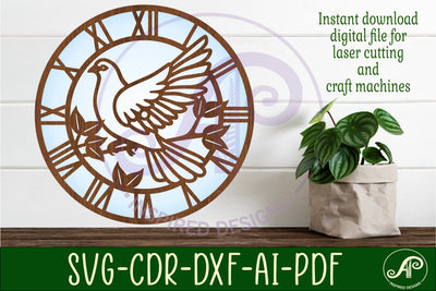 Dove wall clock laser cut files, SVG SVG APInspireddesigns 