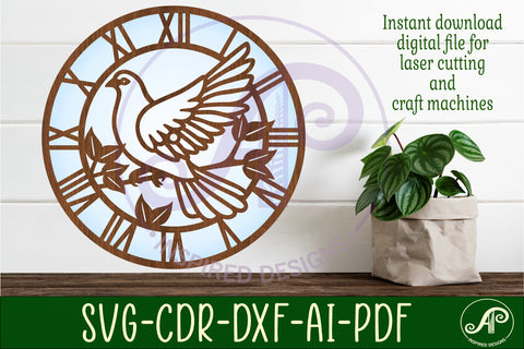 Dove wall clock laser cut files, SVG SVG APInspireddesigns 