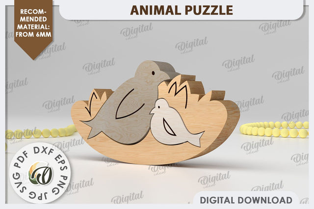 Doves Puzzle Laser Cut. Animal Family Puzzle SVG Design SVG Evgenyia Guschina 