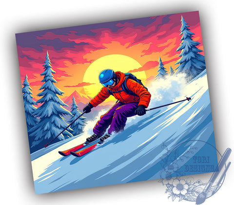Downhill Snow Skiing Winter Sports 20oz Tumbler, Downhill Skiing, Winter Sports, Outdoor Hobby, Tumbler Wrap, Sublimation Design, Snow Adventure Sublimation ToriDesigns 