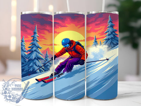 Downhill Snow Skiing Winter Sports 20oz Tumbler, Downhill Skiing, Winter Sports, Outdoor Hobby, Tumbler Wrap, Sublimation Design, Snow Adventure Sublimation ToriDesigns 