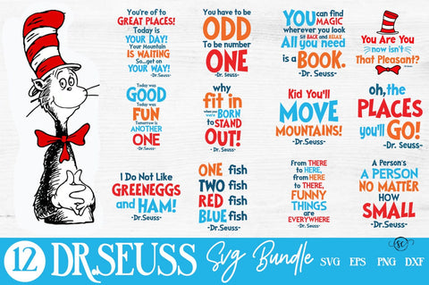 Dr. Seuss SVG Bundle, 12 Designs SVG PNG EPS DXF Digital Download SVG Svgcraft 
