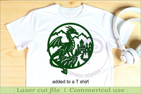 Dragon and castle mountain scene wall sign svg laser cut SVG APInspireddesigns 