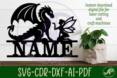 Dragon and fairy name sign svg laser cut file SVG APInspireddesigns 