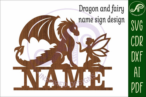 Dragon and fairy name sign svg laser cut file SVG APInspireddesigns 