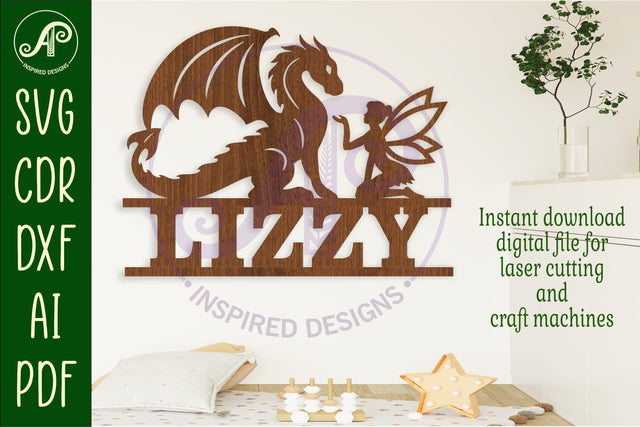 Dragon and fairy name sign svg laser cut file SVG APInspireddesigns 