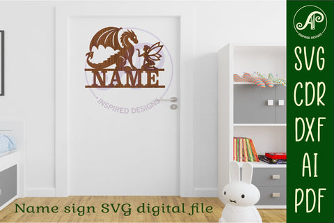 Dragon and fairy name sign svg laser cut file SVG APInspireddesigns 