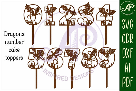 Dragon Cake Topper numbers, Birthday Medieval for cake SVG APInspireddesigns 