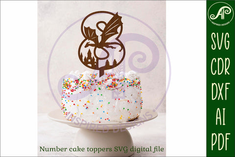 Dragon Cake Topper numbers, Birthday Medieval for cake SVG APInspireddesigns 