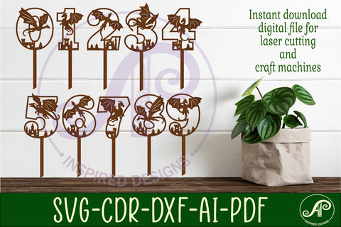 Dragon Cake Topper numbers, Birthday Medieval for cake SVG APInspireddesigns 