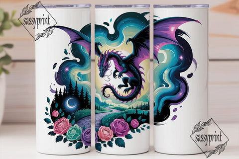 Dragon, Castle & Roses 20oz Tumbler Wrap Sublimation sassyprint 