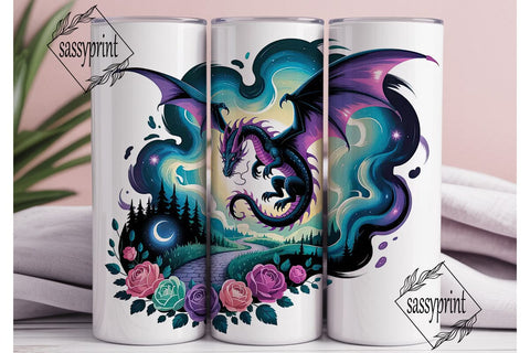 Dragon, Castle & Roses 20oz Tumbler Wrap Sublimation sassyprint 