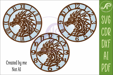 Dragon Clock Laser Cut File, Fantasy Dragon Wall Clock SVG SVG APInspireddesigns 