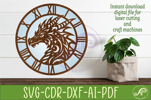Dragon Clock Laser Cut File, Fantasy Dragon Wall Clock SVG SVG APInspireddesigns 