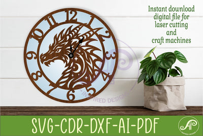Dragon Clock Laser Cut File, Fantasy Dragon Wall Clock SVG SVG APInspireddesigns 
