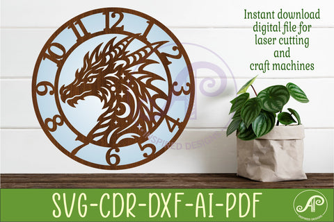 Dragon Clock Laser Cut File, Fantasy Dragon Wall Clock SVG SVG APInspireddesigns 