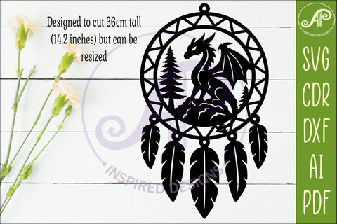 Dragon Dreamcatcher Laser Cut File, Fantasy Wall Art SVG APInspireddesigns 