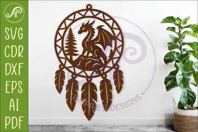 Dragon Dreamcatcher Laser Cut File, Fantasy Wall Art SVG APInspireddesigns 