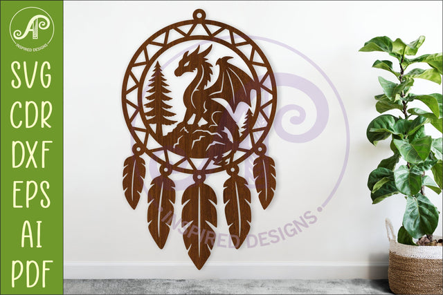 Dragon Dreamcatcher Laser Cut File, Fantasy Wall Art SVG APInspireddesigns 