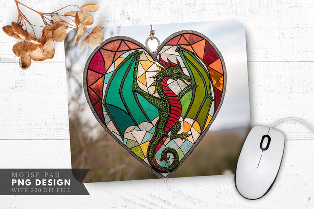 Dragon-Embraced Stained Glass Heart Mouse Pad PNG Design Sublimation Regulrcrative 