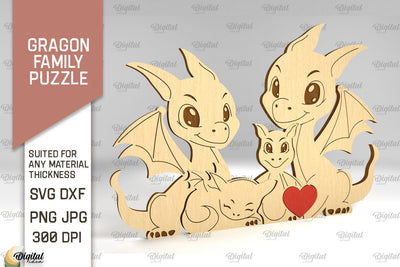 Dragon Family Puzzle SVG. Dragon Figurine Laser Cut SVG Evgenyia Guschina 