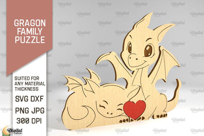 Dragon Family Puzzle SVG. Dragon Figurine Laser Cut SVG Evgenyia Guschina 