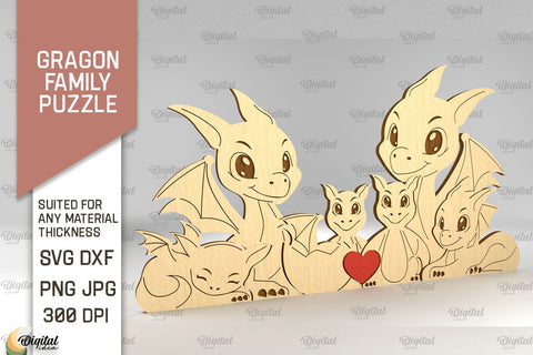 Dragon Family Puzzle SVG. Dragon Figurine Laser Cut SVG Evgenyia Guschina 
