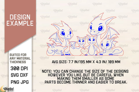 Dragon Family Puzzle SVG. Dragon Figurine Laser Cut SVG Evgenyia Guschina 