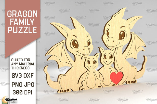 Dragon Family Puzzle SVG. Dragon Figurine Laser Cut SVG Evgenyia Guschina 