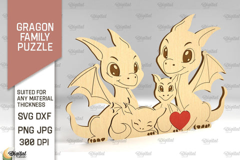 Dragon Family Puzzles SVG Bundle. Dragon Figurines Laser Cut SVG Evgenyia Guschina 