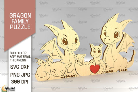 Dragon Family Puzzles SVG Bundle. Dragon Figurines Laser Cut SVG Evgenyia Guschina 