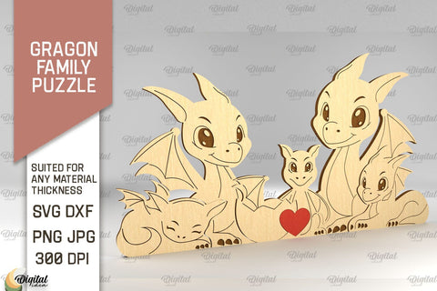 Dragon Family Puzzles SVG Bundle. Dragon Figurines Laser Cut SVG Evgenyia Guschina 