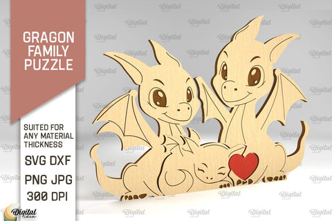 Dragon Family Puzzles SVG Bundle. Dragon Figurines Laser Cut SVG Evgenyia Guschina 
