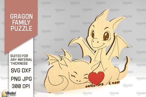 Dragon Family Puzzles SVG Bundle. Dragon Figurines Laser Cut SVG Evgenyia Guschina 